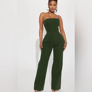 Fashion Nova Mine for the weekend demin Green Strapless Jumpsuit size XS